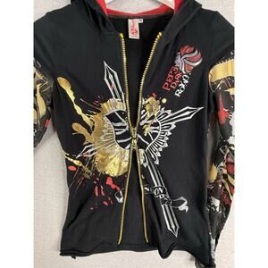 Vtg Pepe Jeans London Split Zip Hoodie Womens Sz M Mesh Sleeve Y2K Cross Rare